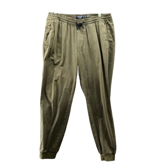 Abercrombie & Fitch Chino Jogger Pants Mens M Olive Green Drawstring Pull On - Picture 1 of 9